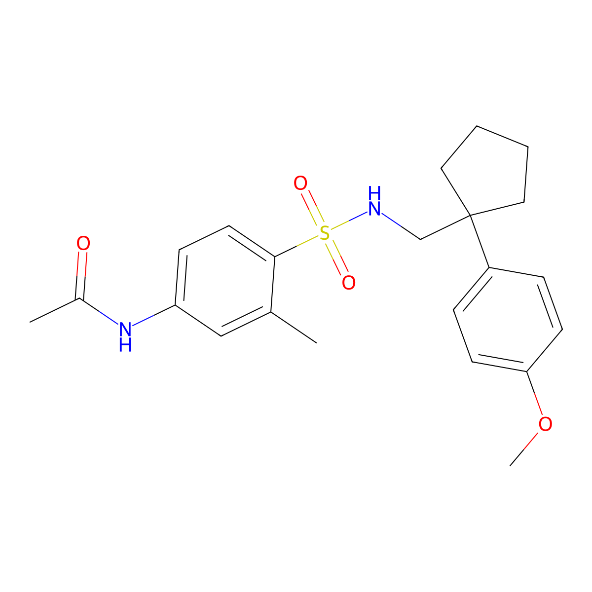 N-(4-(N-((1-(4-methoxyphenyl)cyclopentyl)methyl)sulfamoyl)-3-methylphenyl)acetamide molecular structure, CAS 1226433-95-9