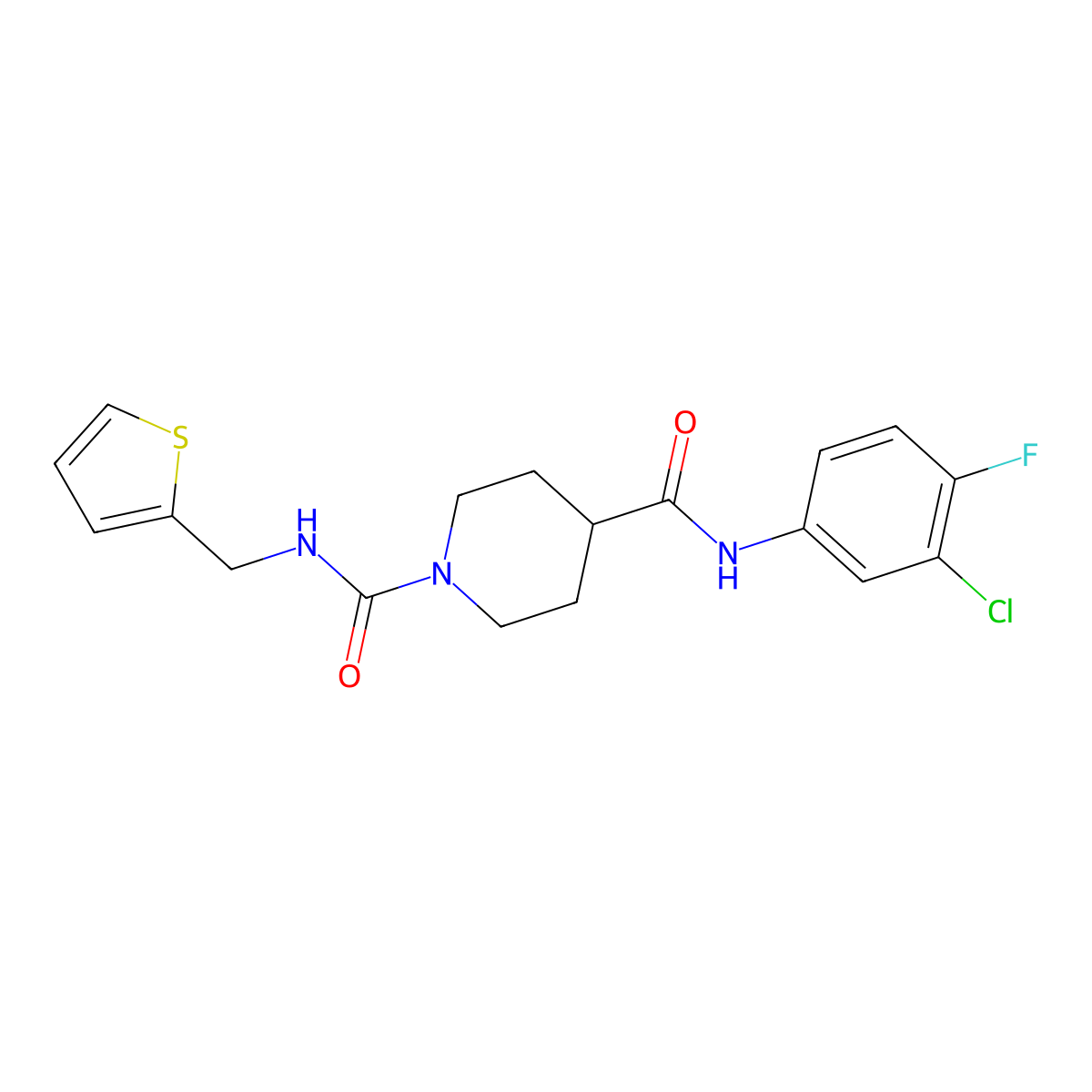 N4-(3-chloro-4-fluorophenyl)-N1-(thiophen-2-ylmethyl)piperidine-1,4-dicarboxamide molecular structure, CAS 1226433-99-3