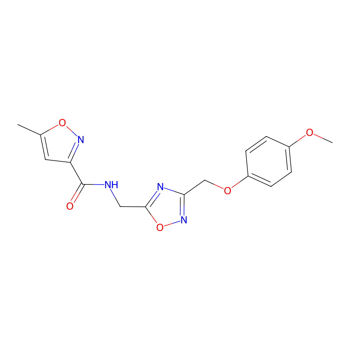 N-((3-((4-methoxyphenoxy)methyl)-1,2,4-oxadiazol-5-yl)methyl)-5-methylisoxazole-3-carboxamide molecular structure, CAS 1226434-01-0