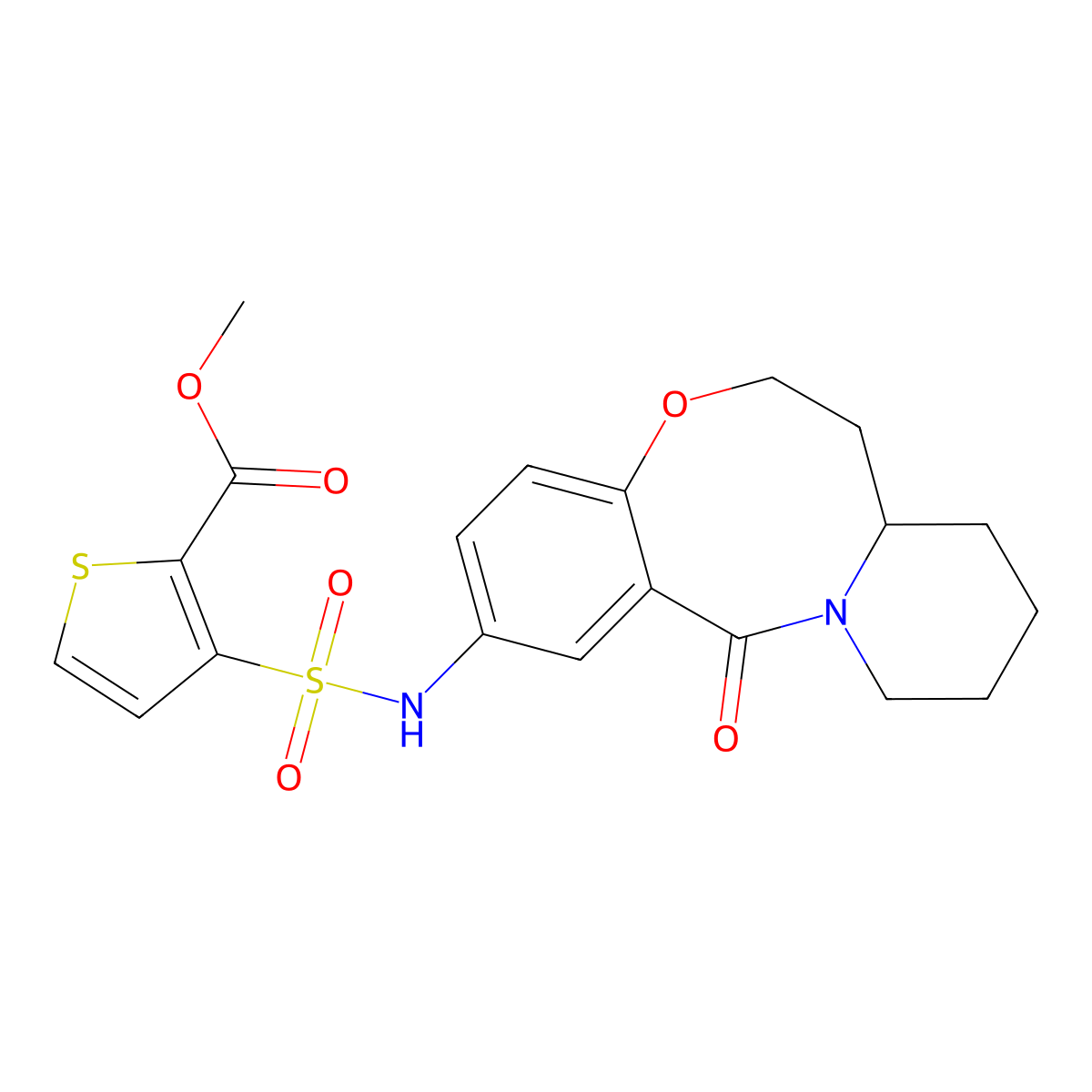 Methyl 3-({2-oxo-9-oxa-1-azatricyclo[10.4.0.0^{3,8}]hexadeca-3,5,7-trien-5-yl}sulfamoyl)thiophene-2-carboxylate molecular structure, CAS 1226434-03-2