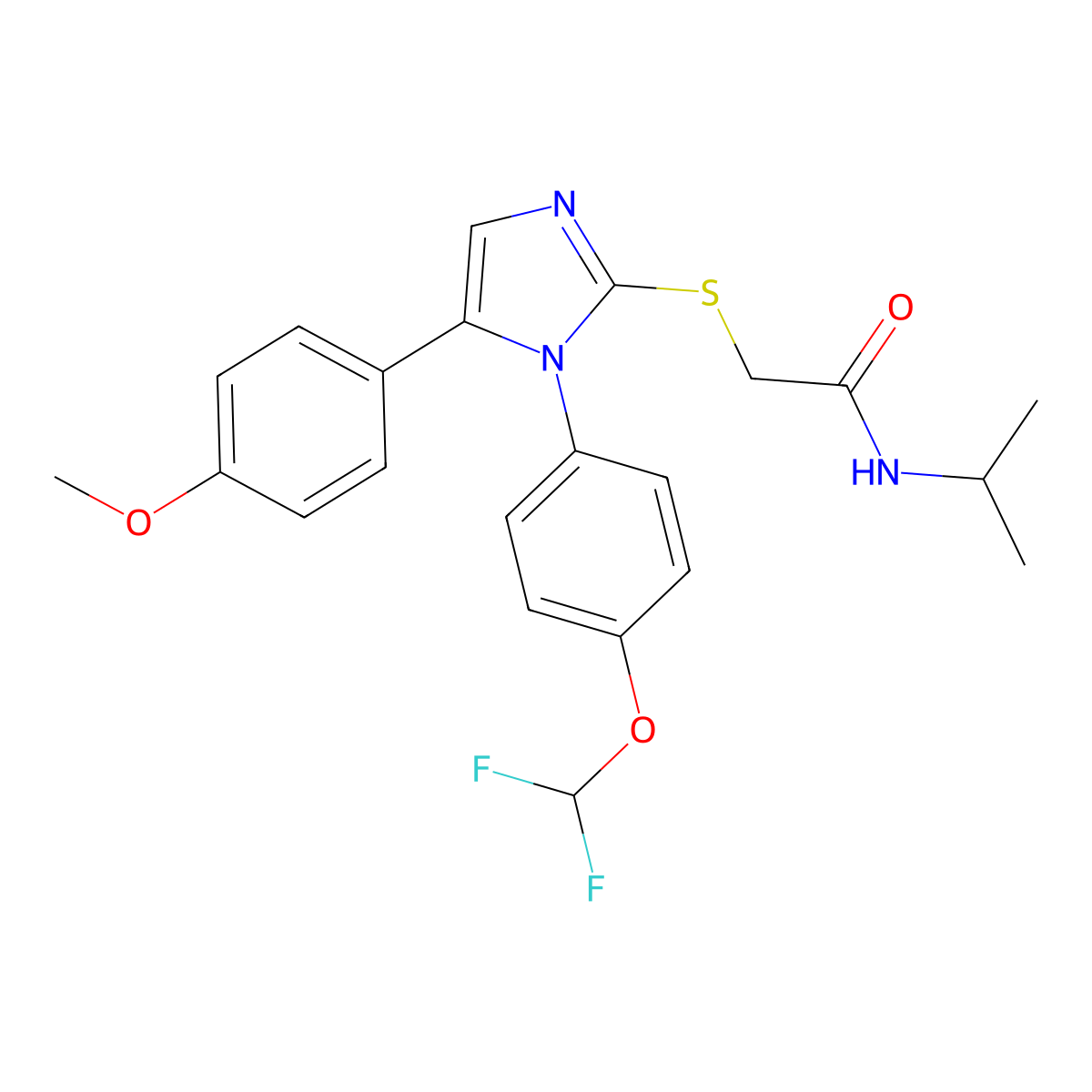 2-((1-(4-(difluoromethoxy)phenyl)-5-(4-methoxyphenyl)-1H-imidazol-2-yl)thio)-N-isopropylacetamide molecular structure, CAS 1226434-06-5