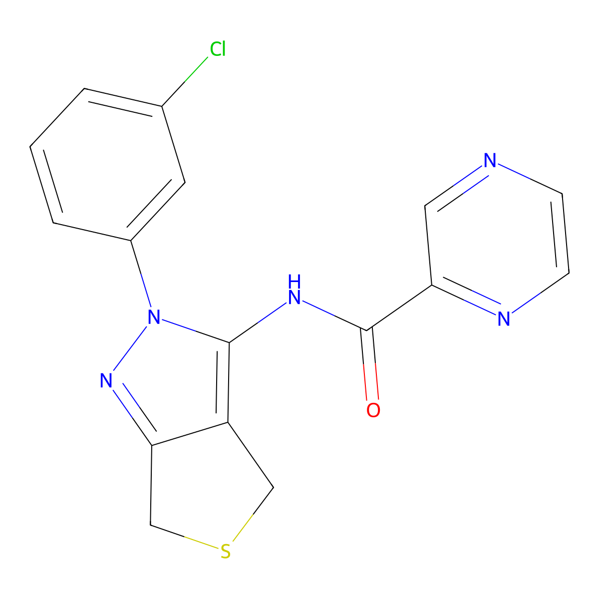 N-(2-(3-chlorophenyl)-4,6-dihydro-2H-thieno[3,4-c]pyrazol-3-yl)pyrazine-2-carboxamide molecular structure, CAS 1226434-07-6