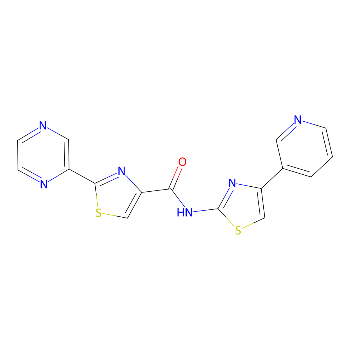 2-(pyrazin-2-yl)-N-(4-(pyridin-3-yl)thiazol-2-yl)thiazole-4-carboxamide molecular structure, CAS 1226434-11-2