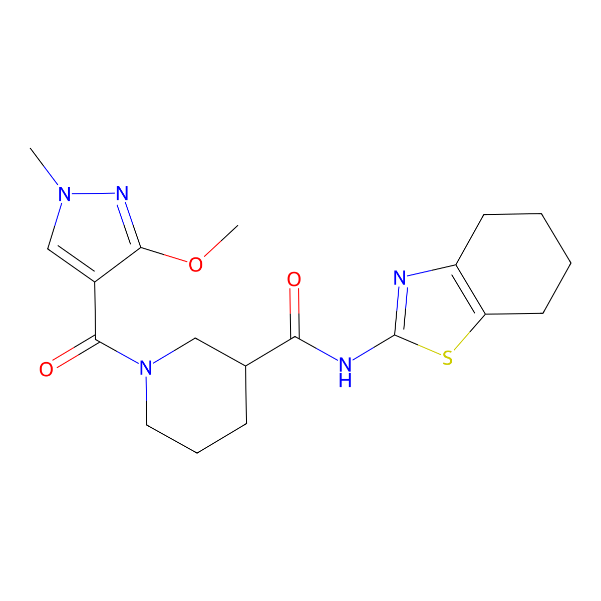 1-(3-methoxy-1-methyl-1H-pyrazole-4-carbonyl)-N-(4,5,6,7-tetrahydrobenzo[d]thiazol-2-yl)piperidine-3-carboxamide molecular structure, CAS 1226434-16-7