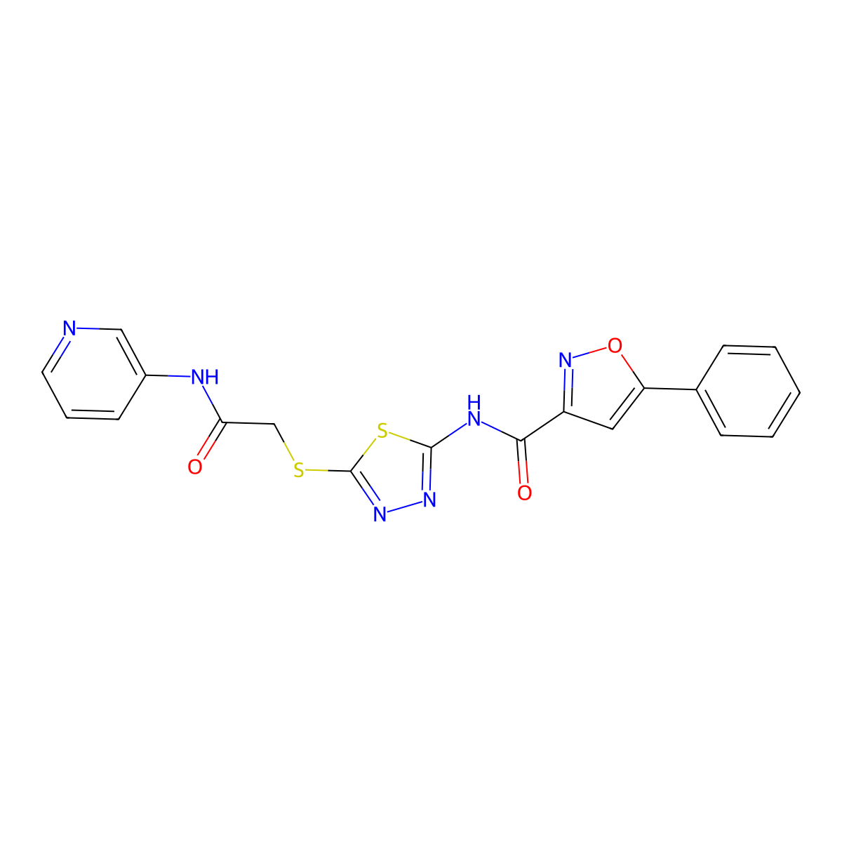 N-(5-((2-oxo-2-(pyridin-3-ylamino)ethyl)thio)-1,3,4-thiadiazol-2-yl)-5-phenylisoxazole-3-carboxamide molecular structure, CAS 1226434-17-8