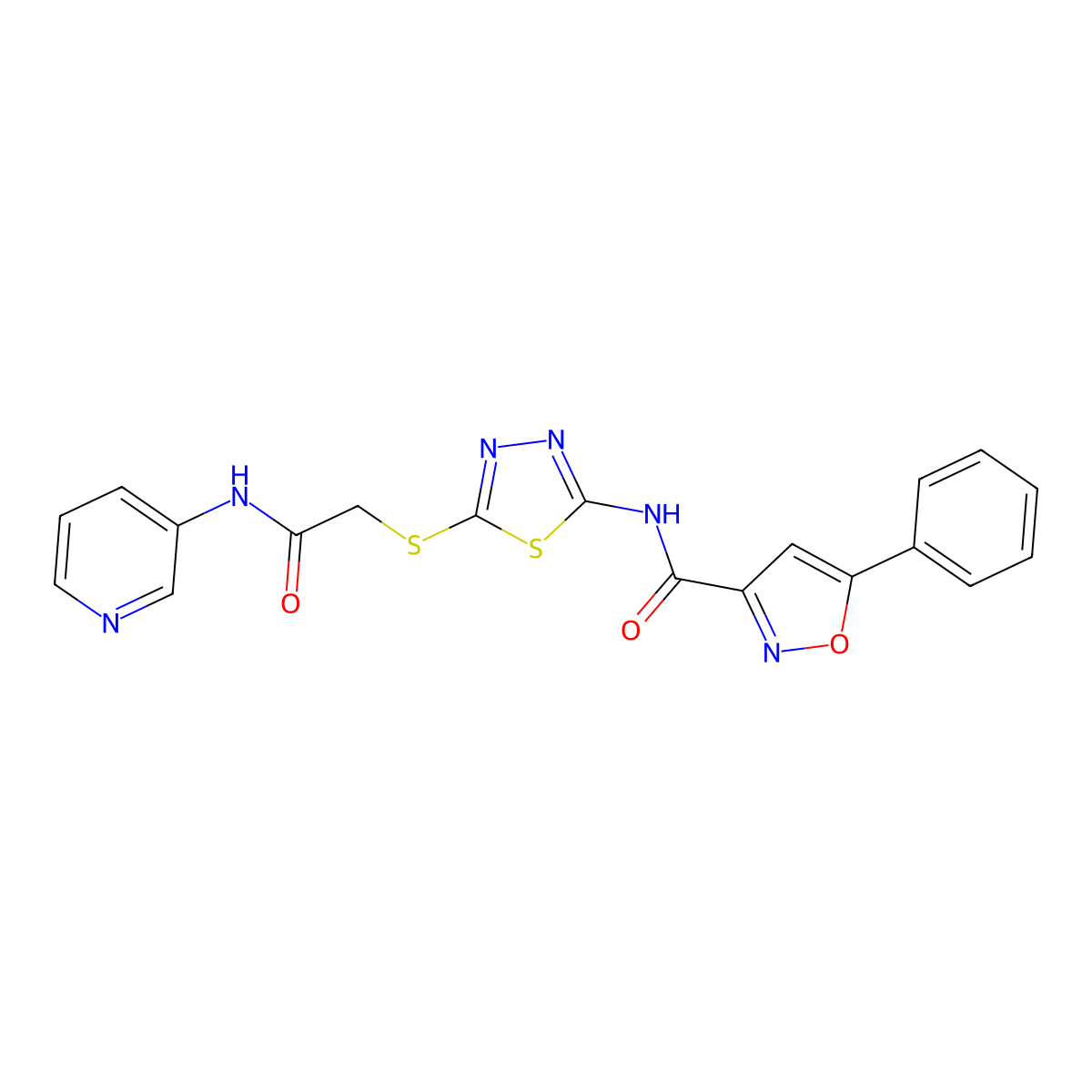 N-(5-((2-oxo-2-(pyridin-3-ylamino)ethyl)thio)-1,3,4-thiadiazol-2-yl)-5-phenylisoxazole-3-carboxamide molecular structure, CAS 1226434-17-8