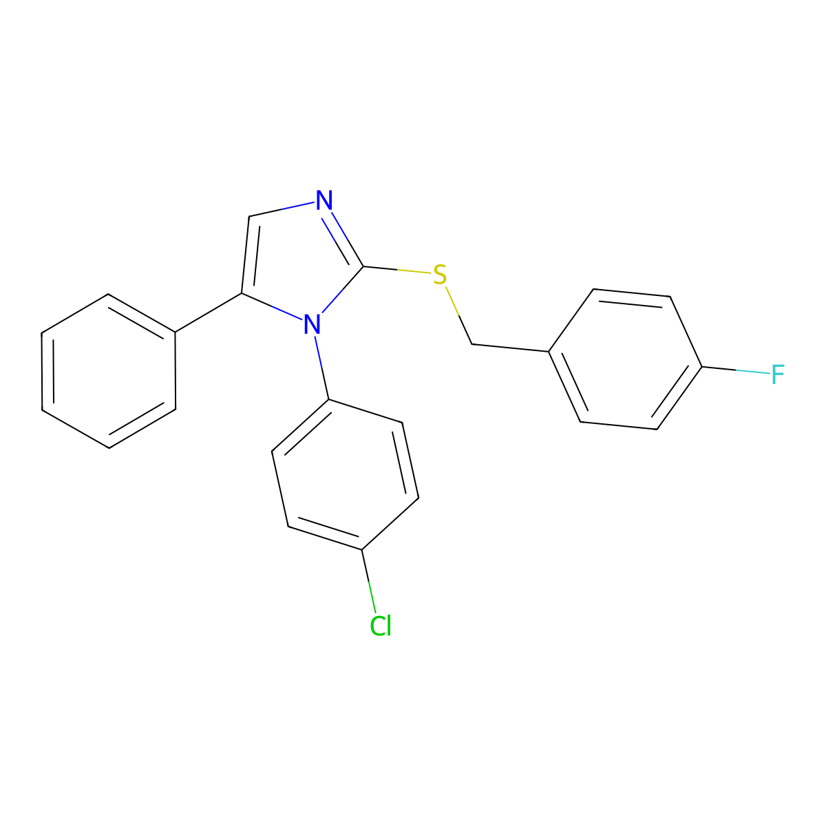 1-(4-chlorophenyl)-2-((4-fluorobenzyl)thio)-5-phenyl-1H-imidazole molecular structure, CAS 1226434-26-9