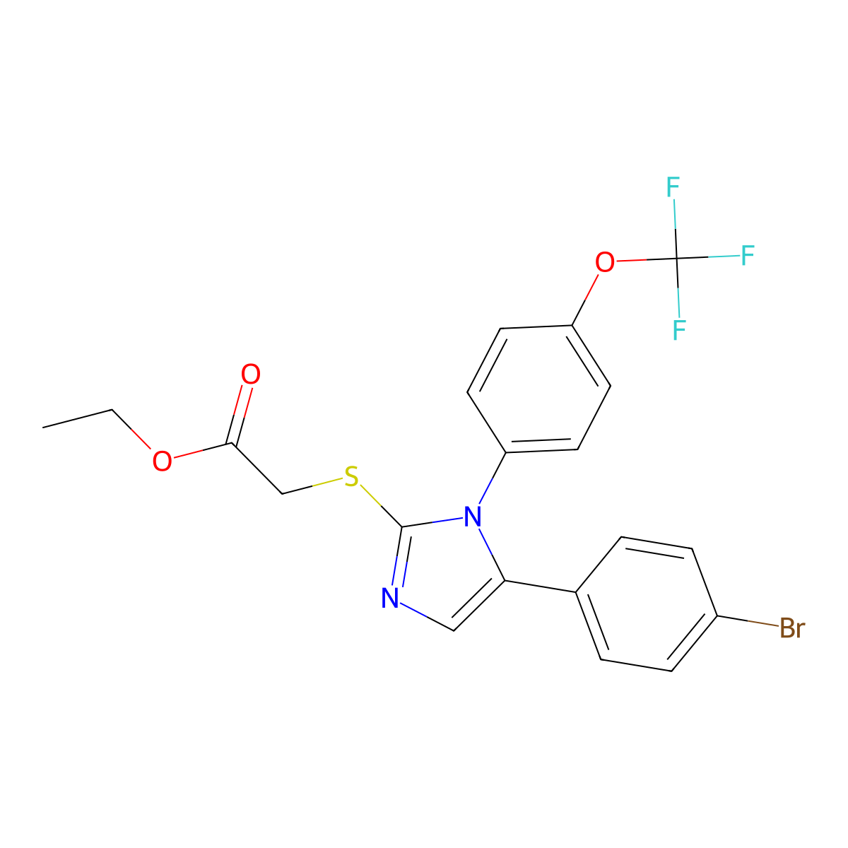 ethyl 2-((5-(4-bromophenyl)-1-(4-(trifluoromethoxy)phenyl)-1H-imidazol-2-yl)thio)acetate molecular structure, CAS 1226434-28-1