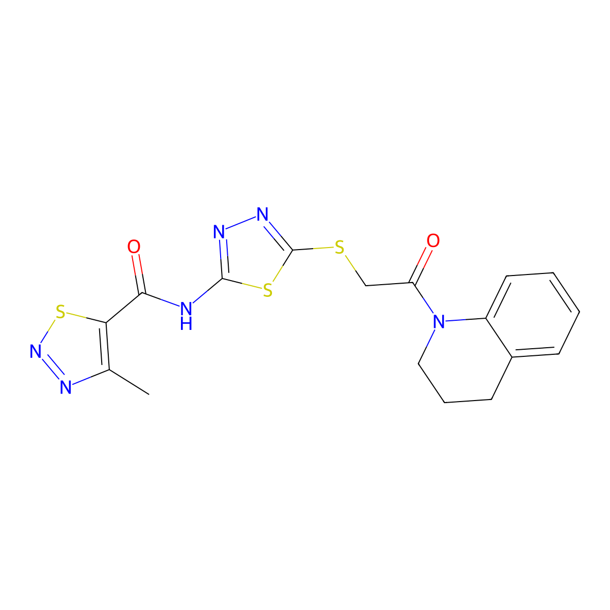 N-(5-((2-(3,4-dihydroquinolin-1(2H)-yl)-2-oxoethyl)thio)-1,3,4-thiadiazol-2-yl)-4-methyl-1,2,3-thiadiazole-5-carboxamide molecular structure, CAS 1226434-30-5