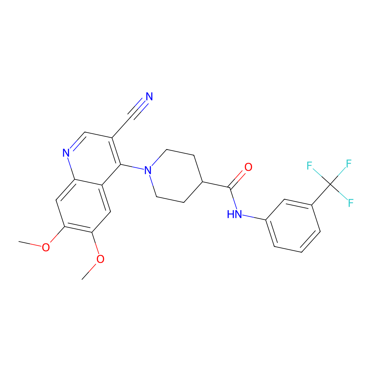 1-(3-cyano-6,7-dimethoxyquinolin-4-yl)-N-[3-(trifluoromethyl)phenyl]piperidine-4-carboxamide molecular structure, CAS 1226434-31-6
