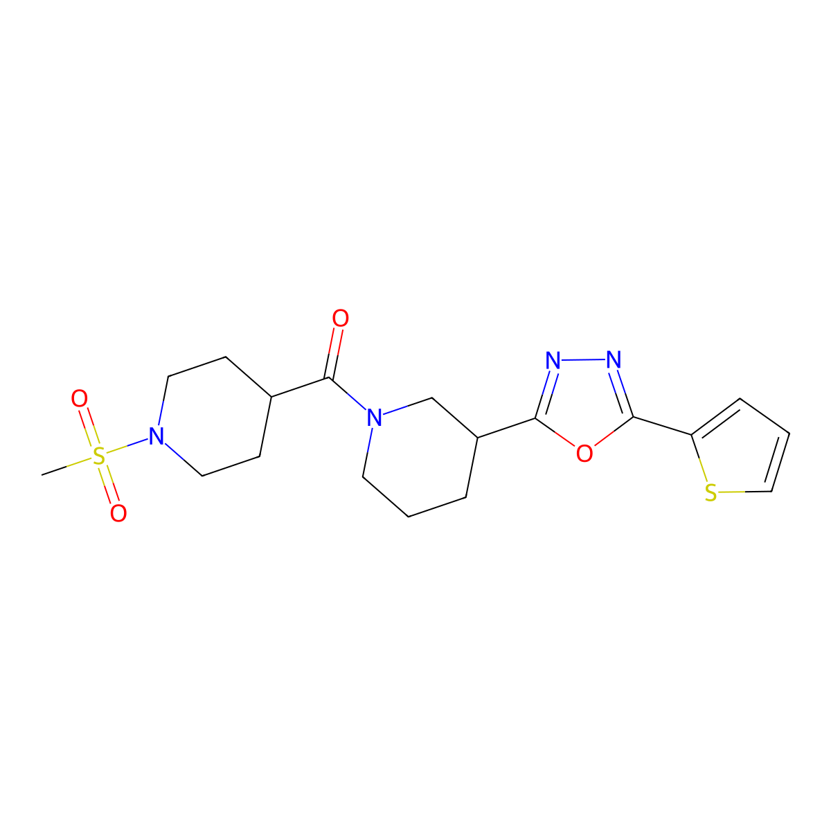 (1-(Methylsulfonyl)piperidin-4-yl)(3-(5-(thiophen-2-yl)-1,3,4-oxadiazol-2-yl)piperidin-1-yl)methanone molecular structure, CAS 1226434-39-4