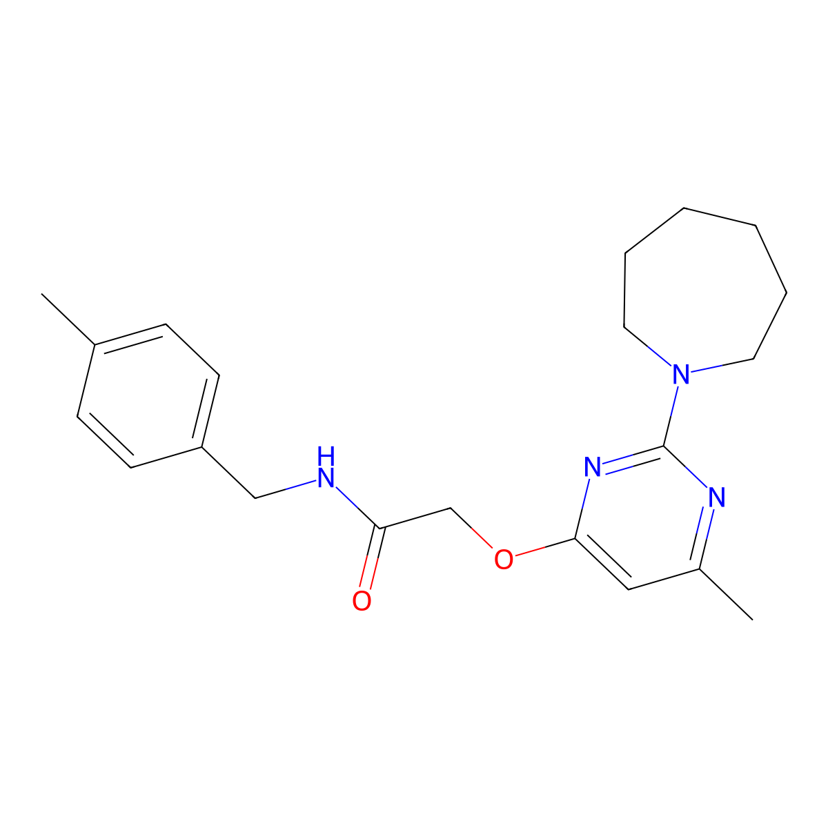 2-((2-(azepan-1-yl)-6-methylpyrimidin-4-yl)oxy)-N-(4-methylbenzyl)acetamide molecular structure, CAS 1226434-44-1