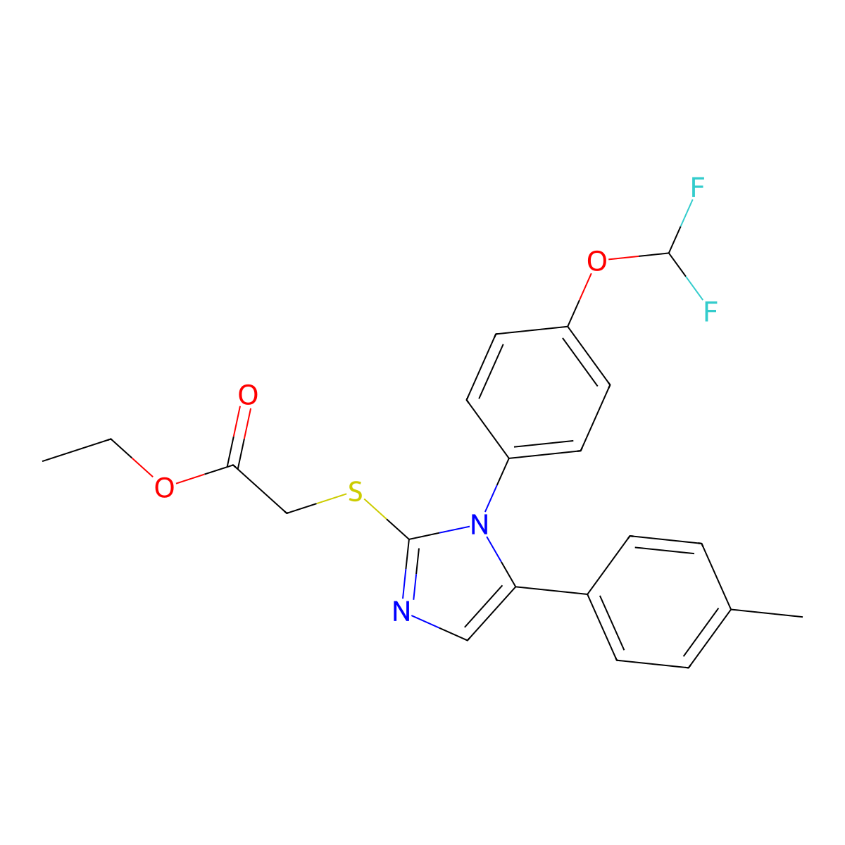 ethyl 2-((1-(4-(difluoromethoxy)phenyl)-5-(p-tolyl)-1H-imidazol-2-yl)thio)acetate molecular structure, CAS 1226434-46-3