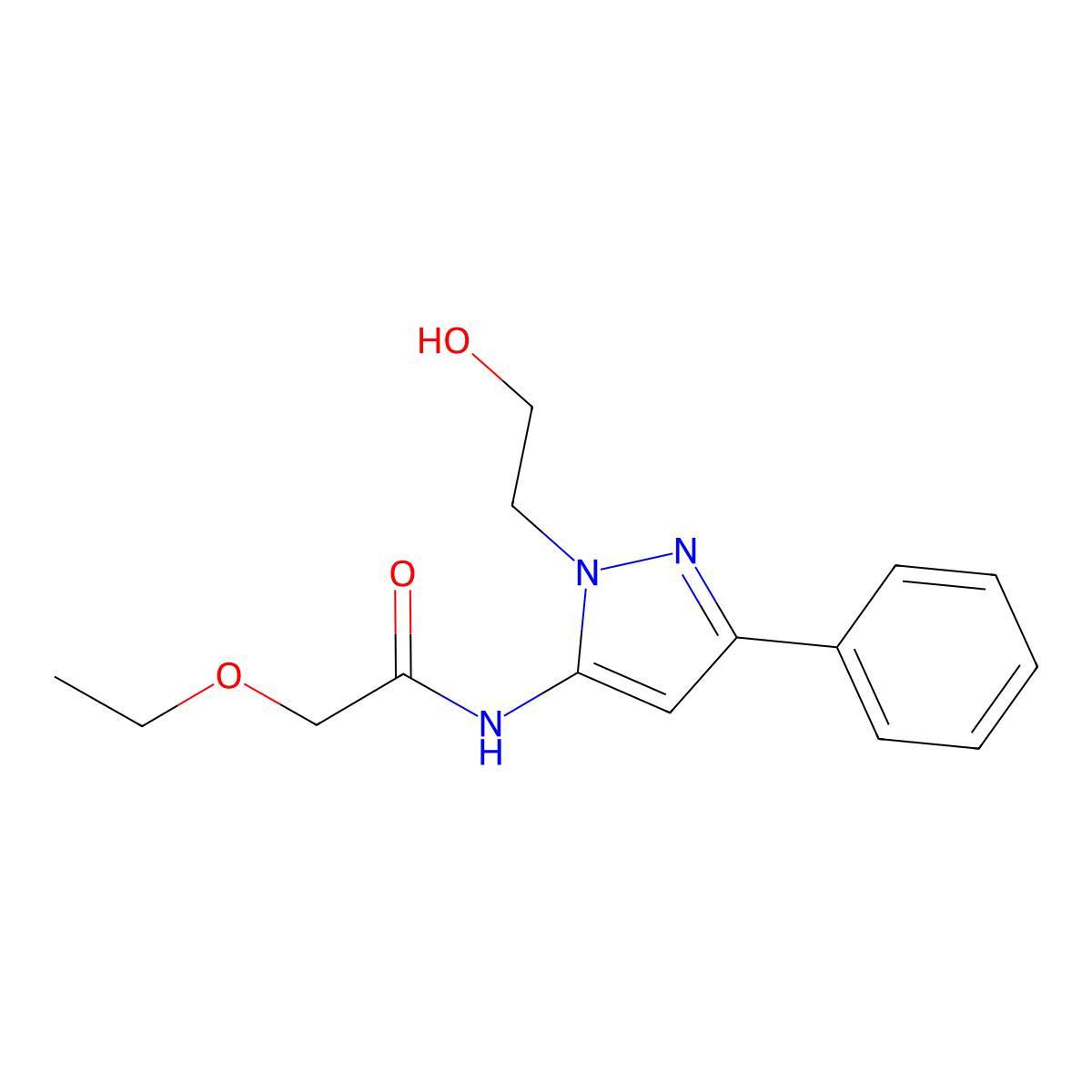 2-ethoxy-N-[1-(2-hydroxyethyl)-3-phenyl-1H-pyrazol-5-yl]acetamide molecular structure, CAS 1226434-51-0