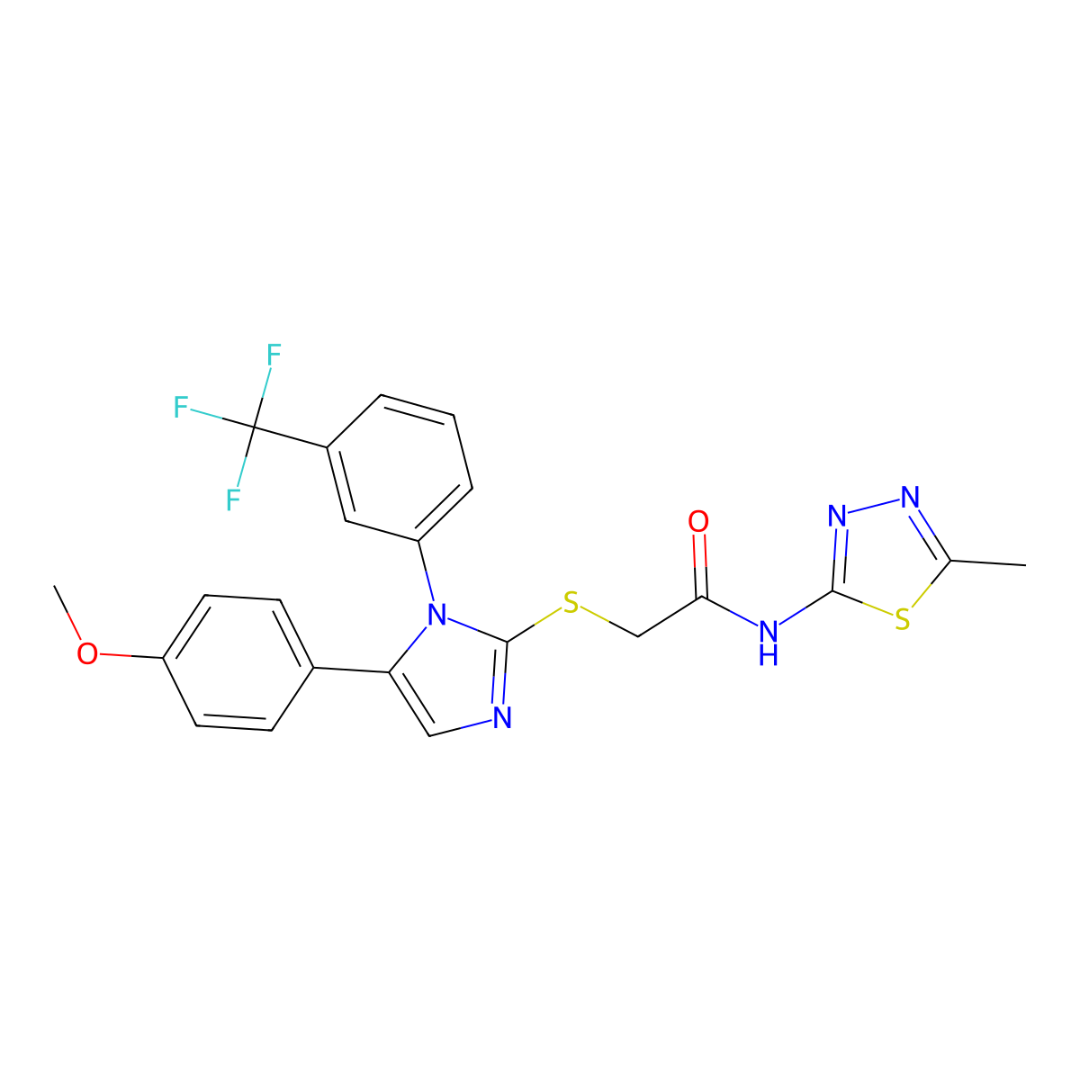 2-((5-(4-methoxyphenyl)-1-(3-(trifluoromethyl)phenyl)-1H-imidazol-2-yl)thio)-N-(5-methyl-1,3,4-thiadiazol-2-yl)acetamide molecular structure, CAS 1226434-55-4