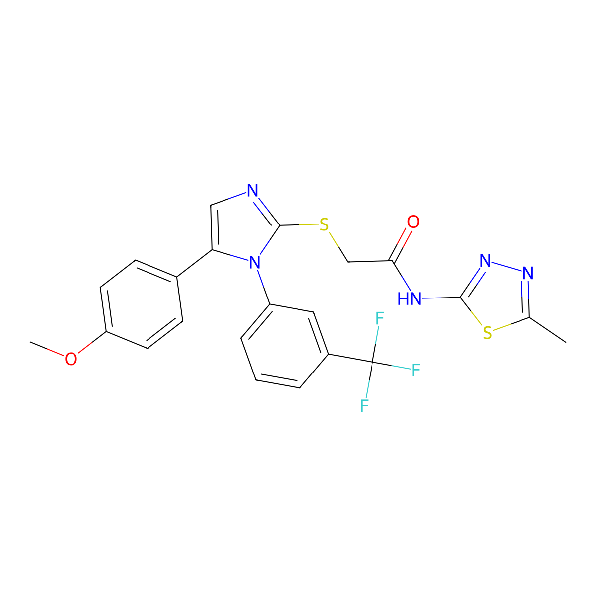 2-((5-(4-methoxyphenyl)-1-(3-(trifluoromethyl)phenyl)-1H-imidazol-2-yl)thio)-N-(5-methyl-1,3,4-thiadiazol-2-yl)acetamide molecular structure, CAS 1226434-55-4