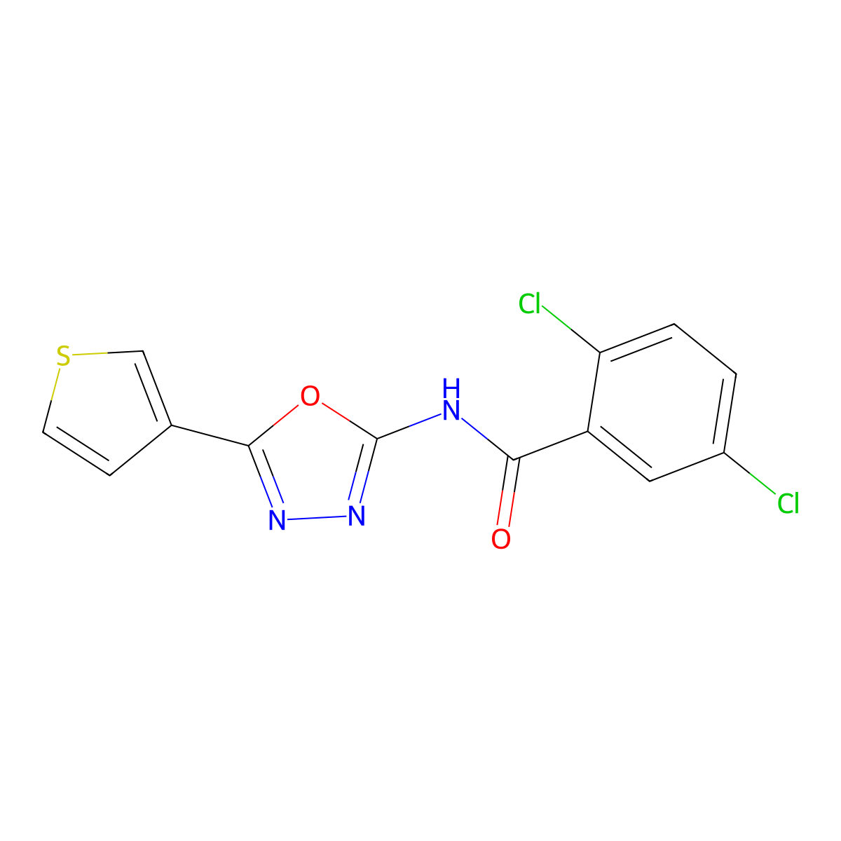 2,5-dichloro-N-(5-(thiophen-3-yl)-1,3,4-oxadiazol-2-yl)benzamide molecular structure, CAS 1226434-56-5