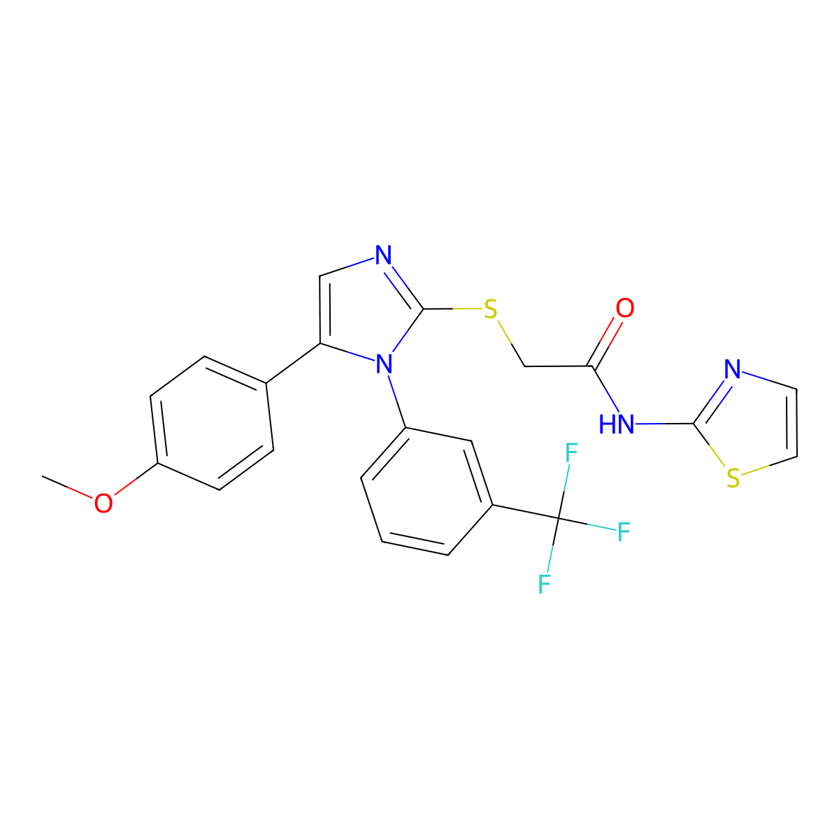 2-((5-(4-methoxyphenyl)-1-(3-(trifluoromethyl)phenyl)-1H-imidazol-2-yl)thio)-N-(thiazol-2-yl)acetamide molecular structure, CAS 1226434-58-7