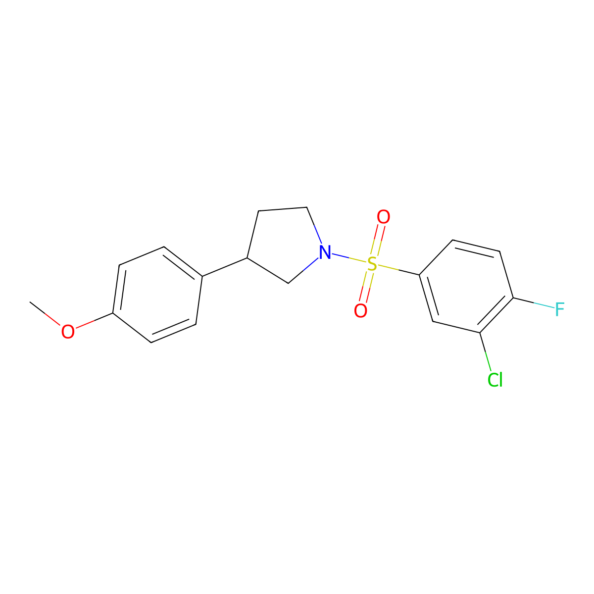 1-((3-Chloro-4-fluorophenyl)sulfonyl)-3-(4-methoxyphenyl)pyrrolidine molecular structure, CAS 1226434-68-9