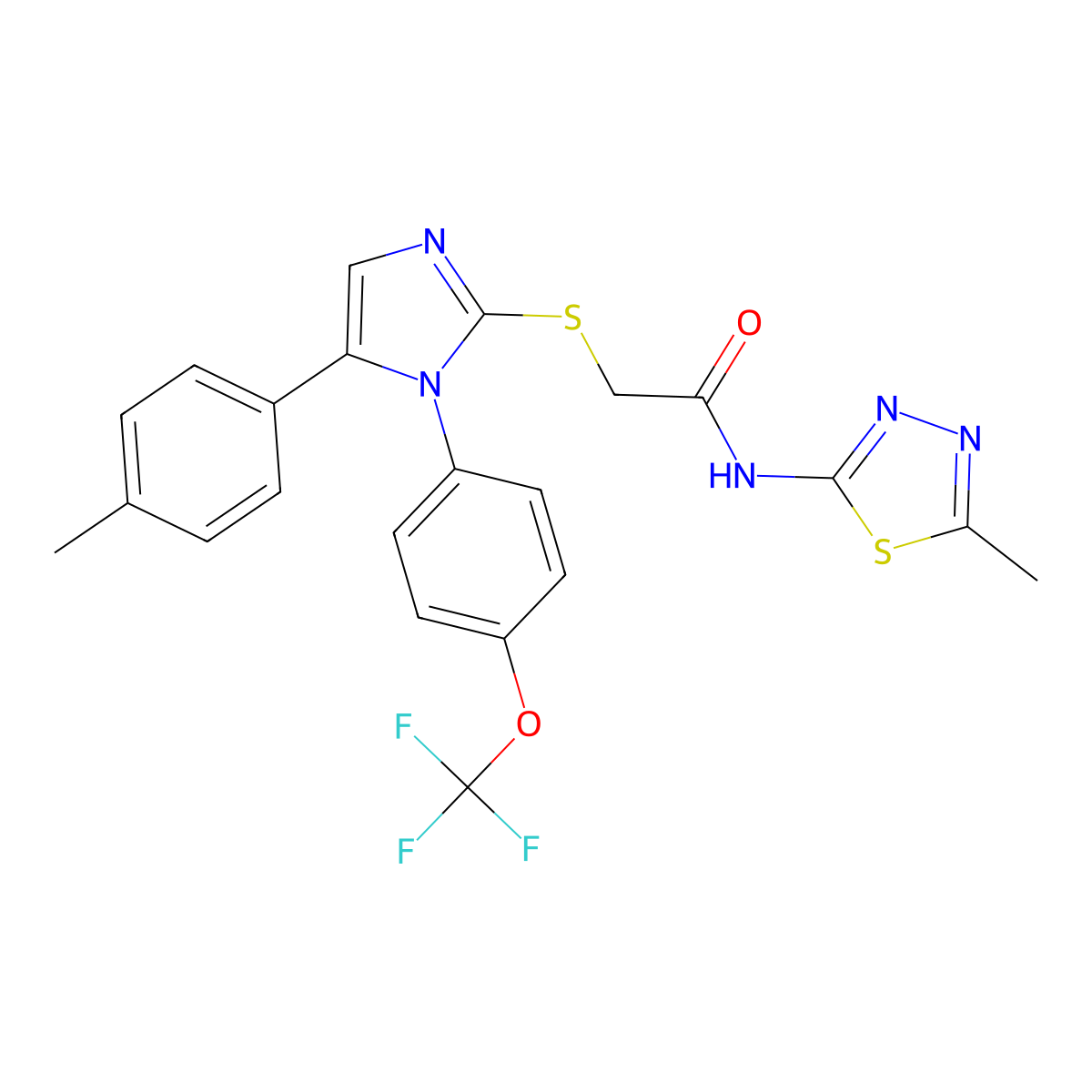 N-(5-methyl-1,3,4-thiadiazol-2-yl)-2-((5-(p-tolyl)-1-(4-(trifluoromethoxy)phenyl)-1H-imidazol-2-yl)thio)acetamide molecular structure, CAS 1226434-72-5