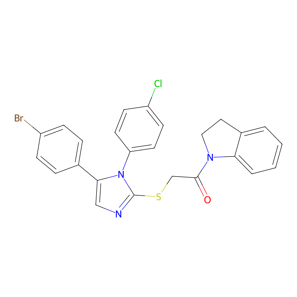 2-((5-(4-bromophenyl)-1-(4-chlorophenyl)-1H-imidazol-2-yl)thio)-1-(indolin-1-yl)ethanone molecular structure, CAS 1226434-79-2