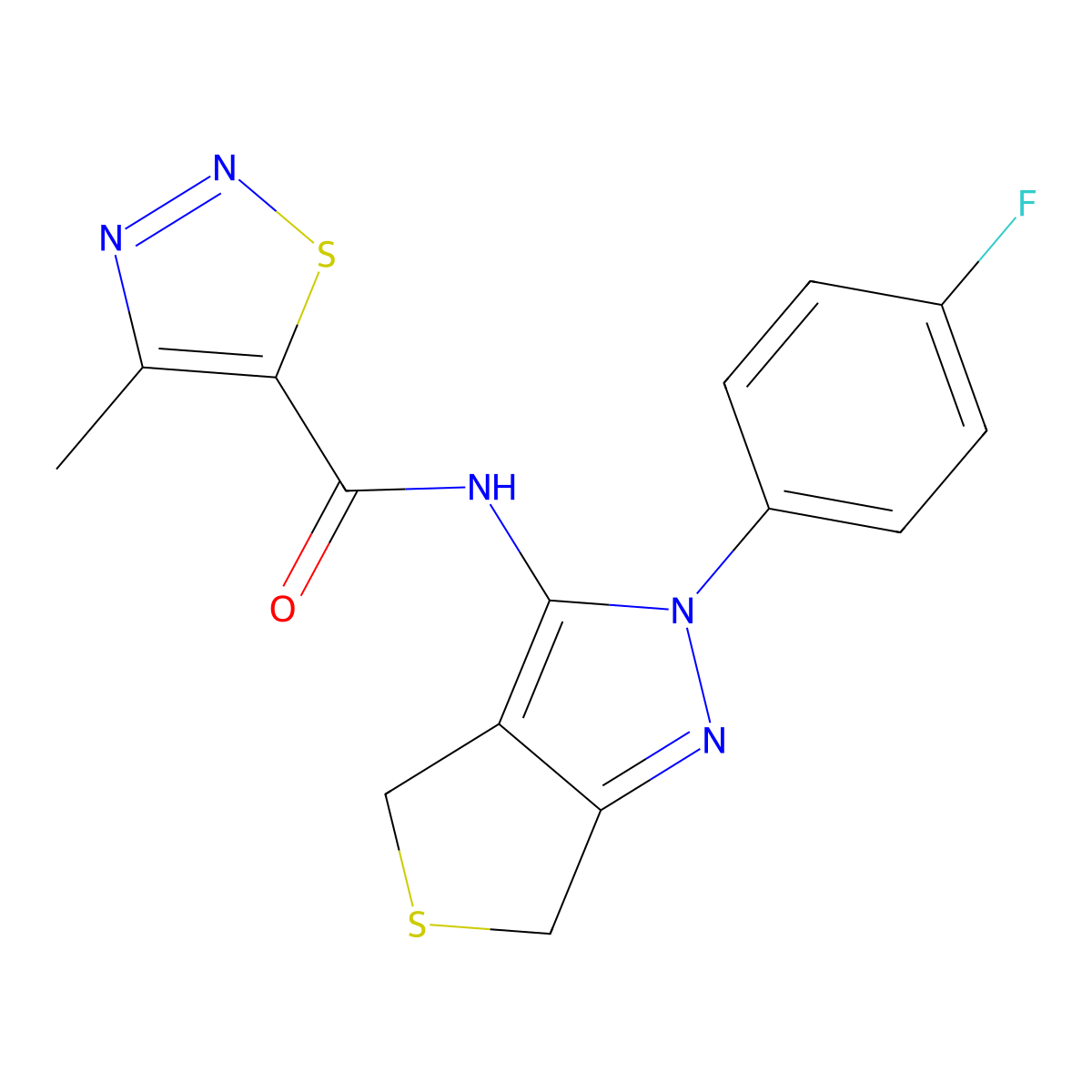 N-(2-(4-fluorophenyl)-4,6-dihydro-2H-thieno[3,4-c]pyrazol-3-yl)-4-methyl-1,2,3-thiadiazole-5-carboxamide molecular structure, CAS 1226434-84-9