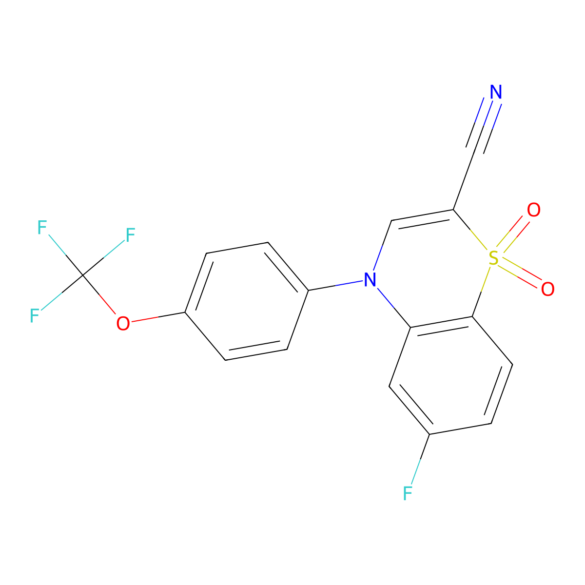 6-fluoro-4-[4-(trifluoromethoxy)phenyl]-4H-1,4-benzothiazine-2-carbonitrile 1,1-dioxide molecular structure, CAS 1226434-85-0