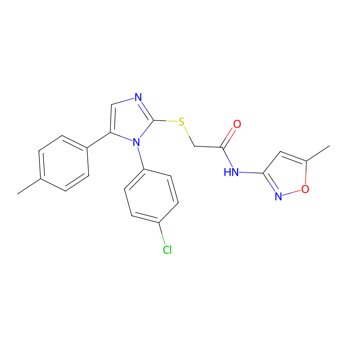 2-{[1-(4-chlorophenyl)-5-(4-methylphenyl)-1H-imidazol-2-yl]sulfanyl}-N-(5-methyl-1,2-oxazol-3-yl)acetamide molecular structure, CAS 1226434-86-1