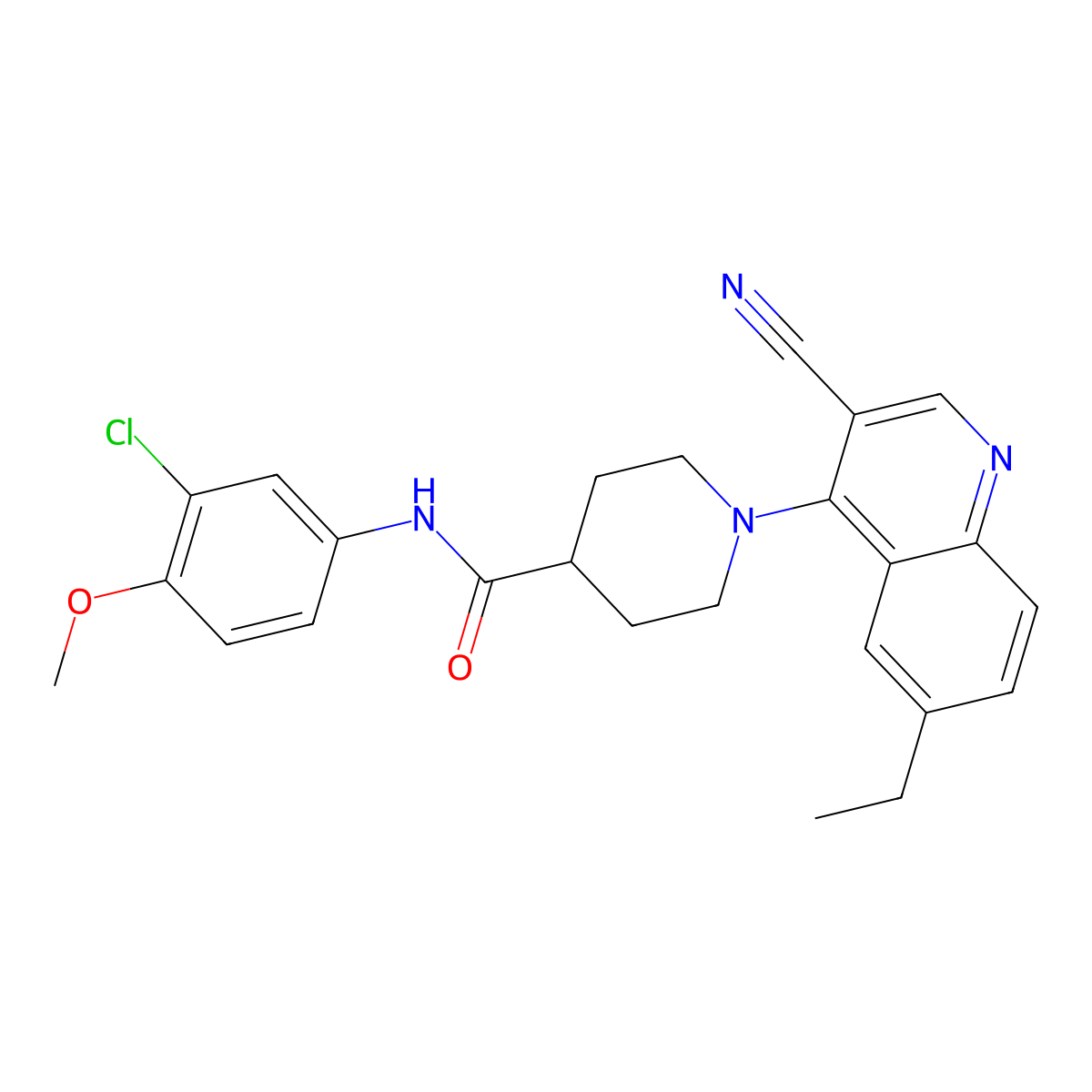 N-(3-chloro-4-methoxyphenyl)-1-(3-cyano-6-ethylquinolin-4-yl)piperidine-4-carboxamide molecular structure, CAS 1226434-88-3