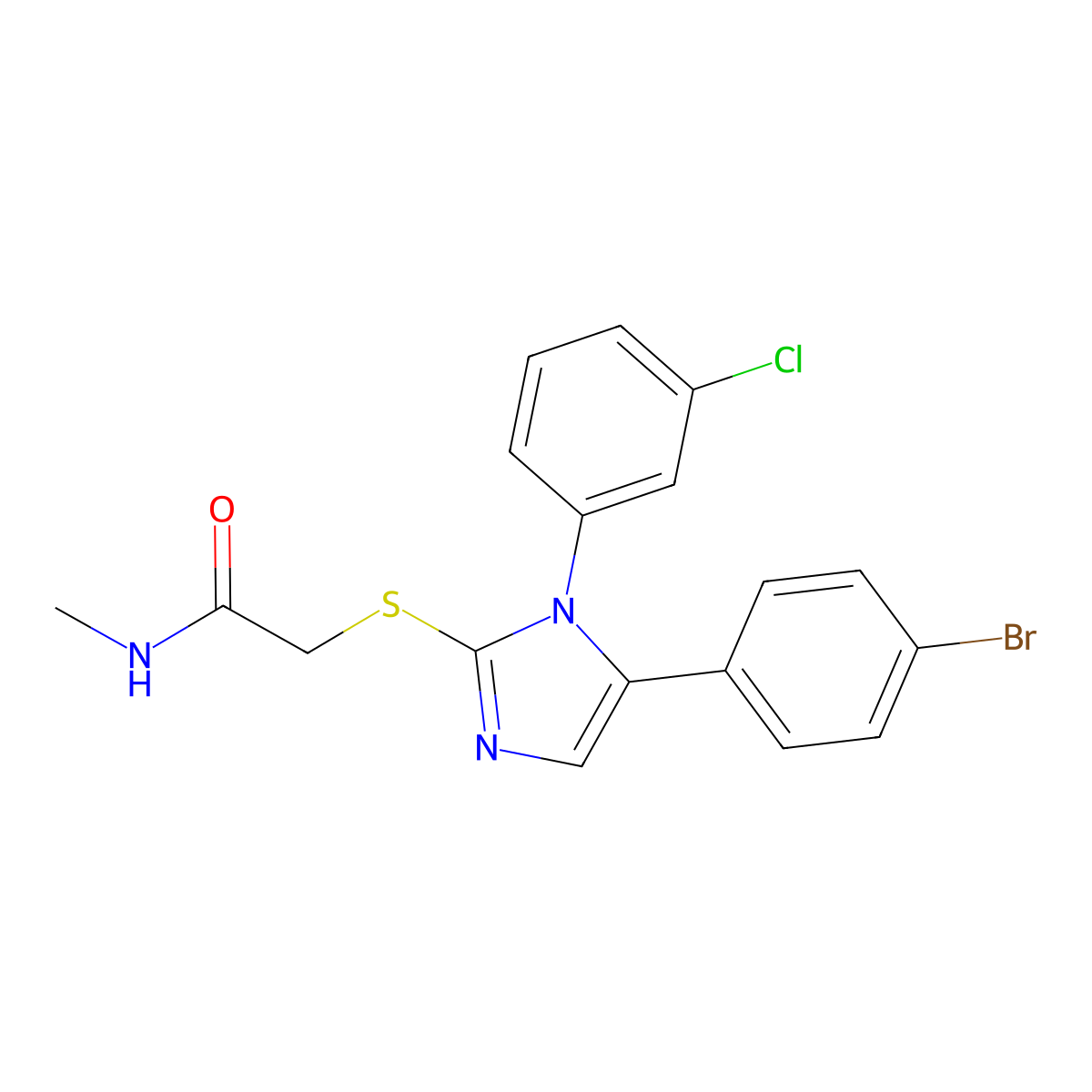 2-((5-(4-bromophenyl)-1-(3-chlorophenyl)-1H-imidazol-2-yl)thio)-N-methylacetamide molecular structure, CAS 1226434-94-1