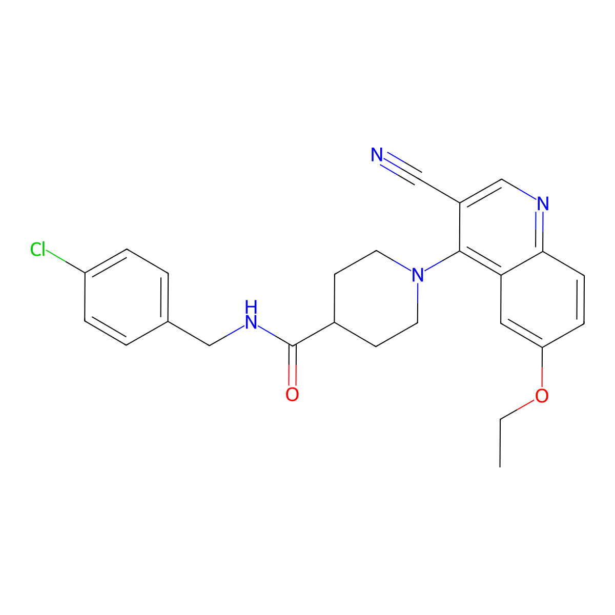 N-[(4-chlorophenyl)methyl]-1-(3-cyano-6-ethoxyquinolin-4-yl)piperidine-4-carboxamide molecular structure, CAS 1226434-96-3
