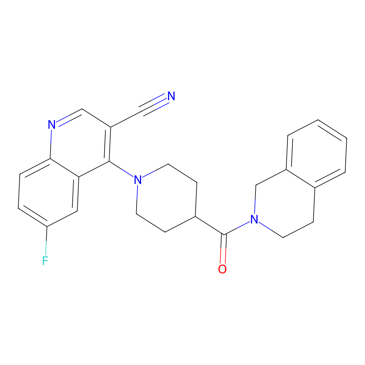 6-Fluoro-4-(4-(1,2,3,4-tetrahydroisoquinoline-2-carbonyl)piperidin-1-yl)quinoline-3-carbonitrile molecular structure, CAS 1226435-03-5