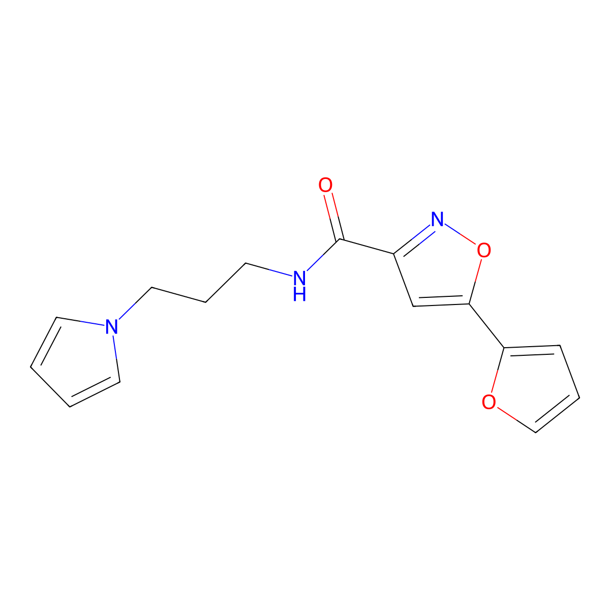 N-(3-(1H-pyrrol-1-yl)propyl)-5-(furan-2-yl)isoxazole-3-carboxamide molecular structure, CAS 1226435-05-7