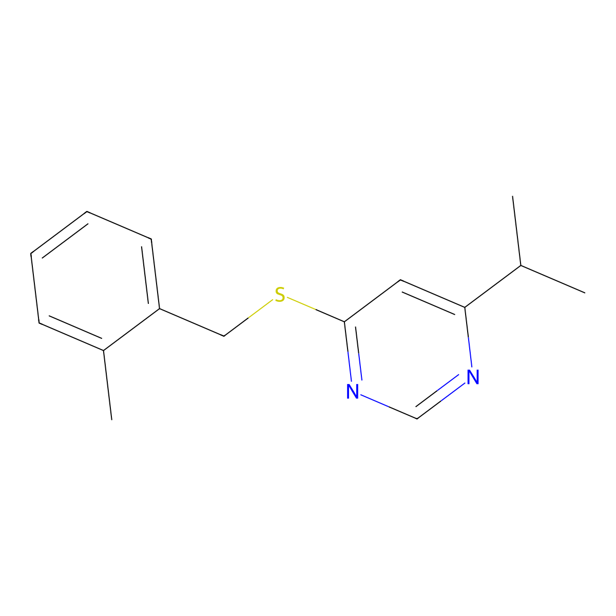 4-Isopropyl-6-((2-methylbenzyl)thio)pyrimidine molecular structure, CAS 1226435-15-9