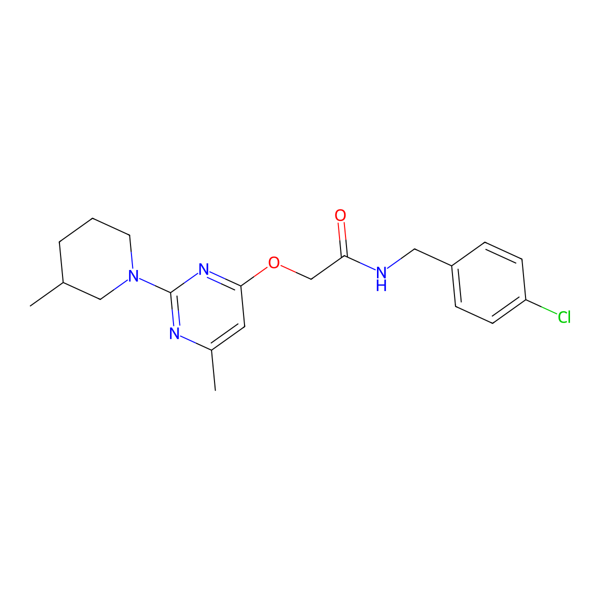 N-(4-chlorobenzyl)-2-{[6-methyl-2-(3-methylpiperidin-1-yl)pyrimidin-4-yl]oxy}acetamide molecular structure, CAS 1226435-17-1