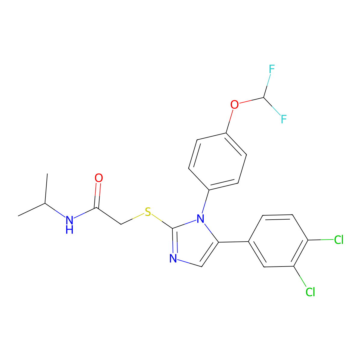 2-((5-(3,4-dichlorophenyl)-1-(4-(difluoromethoxy)phenyl)-1H-imidazol-2-yl)thio)-N-isopropylacetamide molecular structure, CAS 1226435-19-3