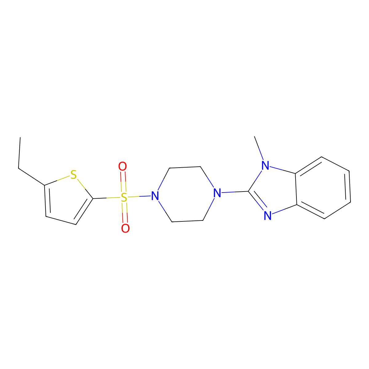 2-(4-((5-ethylthiophen-2-yl)sulfonyl)piperazin-1-yl)-1-methyl-1H-benzo[d]imidazole molecular structure, CAS 1226435-21-7