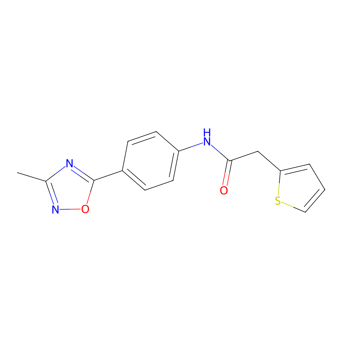 N-(4-(3-methyl-1,2,4-oxadiazol-5-yl)phenyl)-2-(thiophen-2-yl)acetamide molecular structure, CAS 1226435-23-9