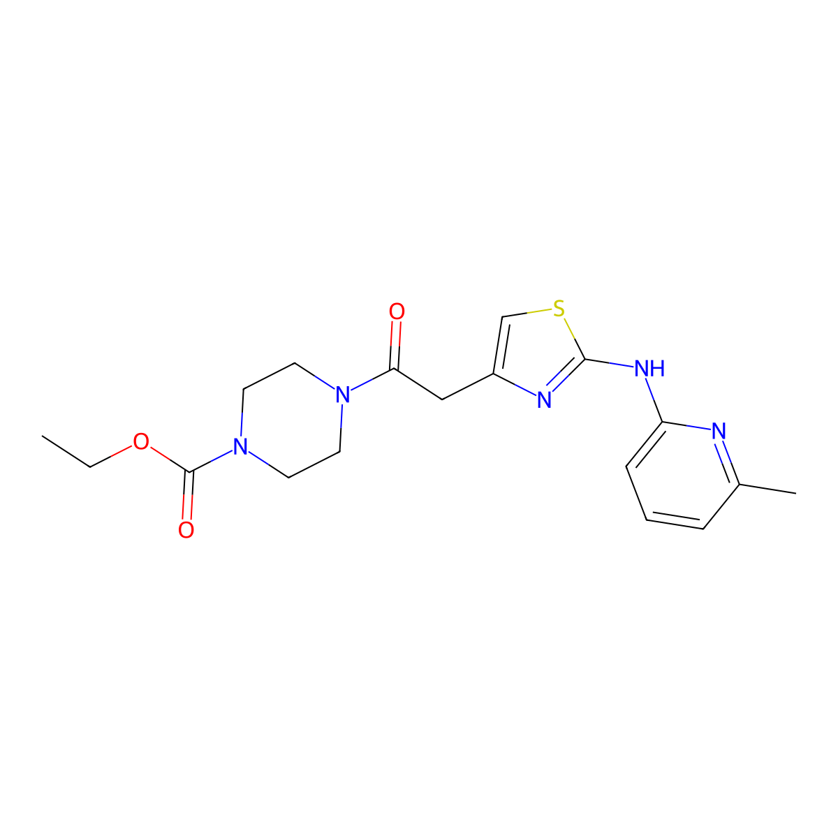 Ethyl 4-(2-(2-((6-methylpyridin-2-yl)amino)thiazol-4-yl)acetyl)piperazine-1-carboxylate molecular structure, CAS 1226435-25-1