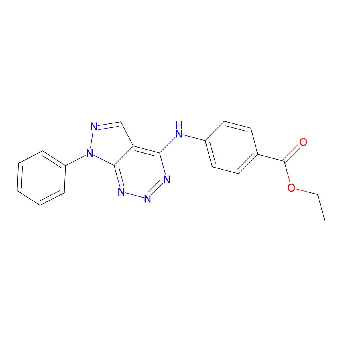 ethyl 4-((7-phenyl-7H-pyrazolo[3,4-d][1,2,3]triazin-4-yl)amino)benzoate molecular structure, CAS 1226435-29-5