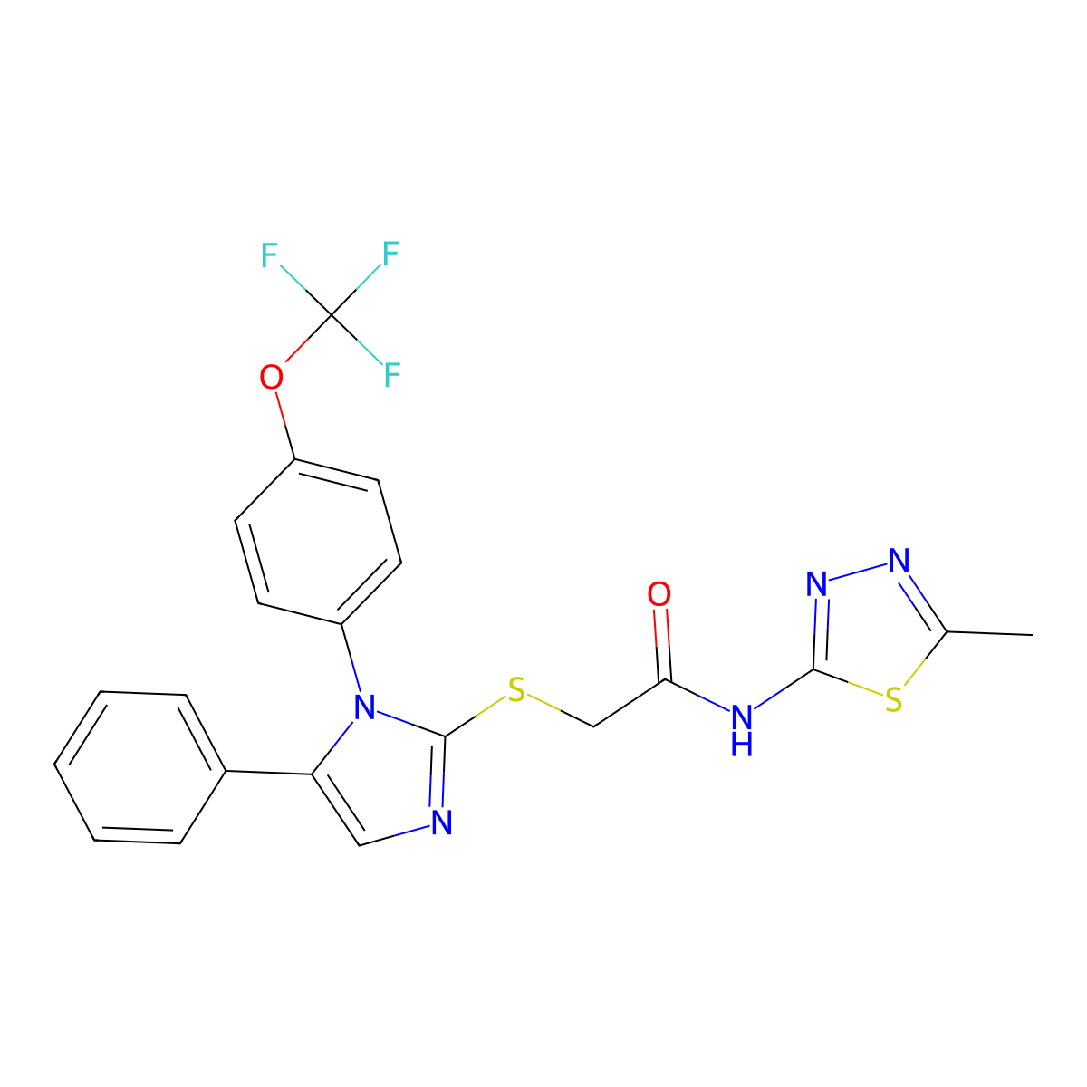 N-(5-methyl-1,3,4-thiadiazol-2-yl)-2-((5-phenyl-1-(4-(trifluoromethoxy)phenyl)-1H-imidazol-2-yl)thio)acetamide molecular structure, CAS 1226435-30-8