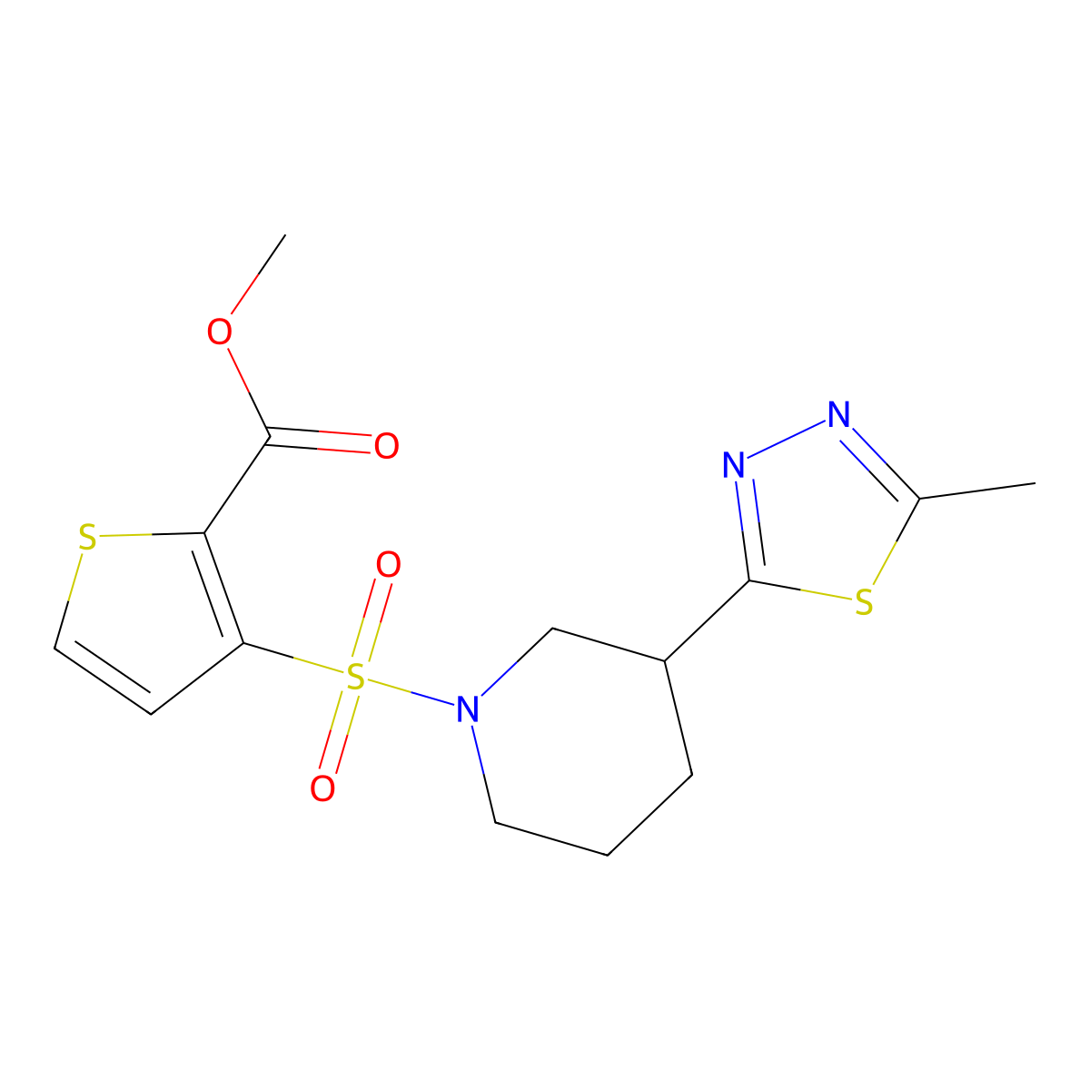 Methyl 3-{[3-(5-methyl-1,3,4-thiadiazol-2-yl)piperidin-1-yl]sulfonyl}thiophene-2-carboxylate molecular structure, CAS 1226435-32-0