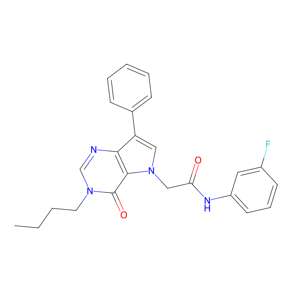 2-(3-butyl-4-oxo-7-phenyl-3,4-dihydro-5H-pyrrolo[3,2-d]pyrimidin-5-yl)-N-(3-fluorophenyl)acetamide molecular structure, CAS 1226435-41-1