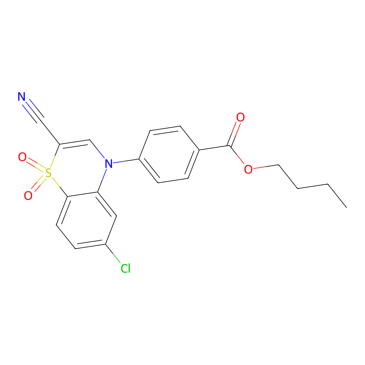 butyl 4-(6-chloro-2-cyano-1,1-dioxido-4H-benzo[b][1,4]thiazin-4-yl)benzoate molecular structure, CAS 1226435-44-4