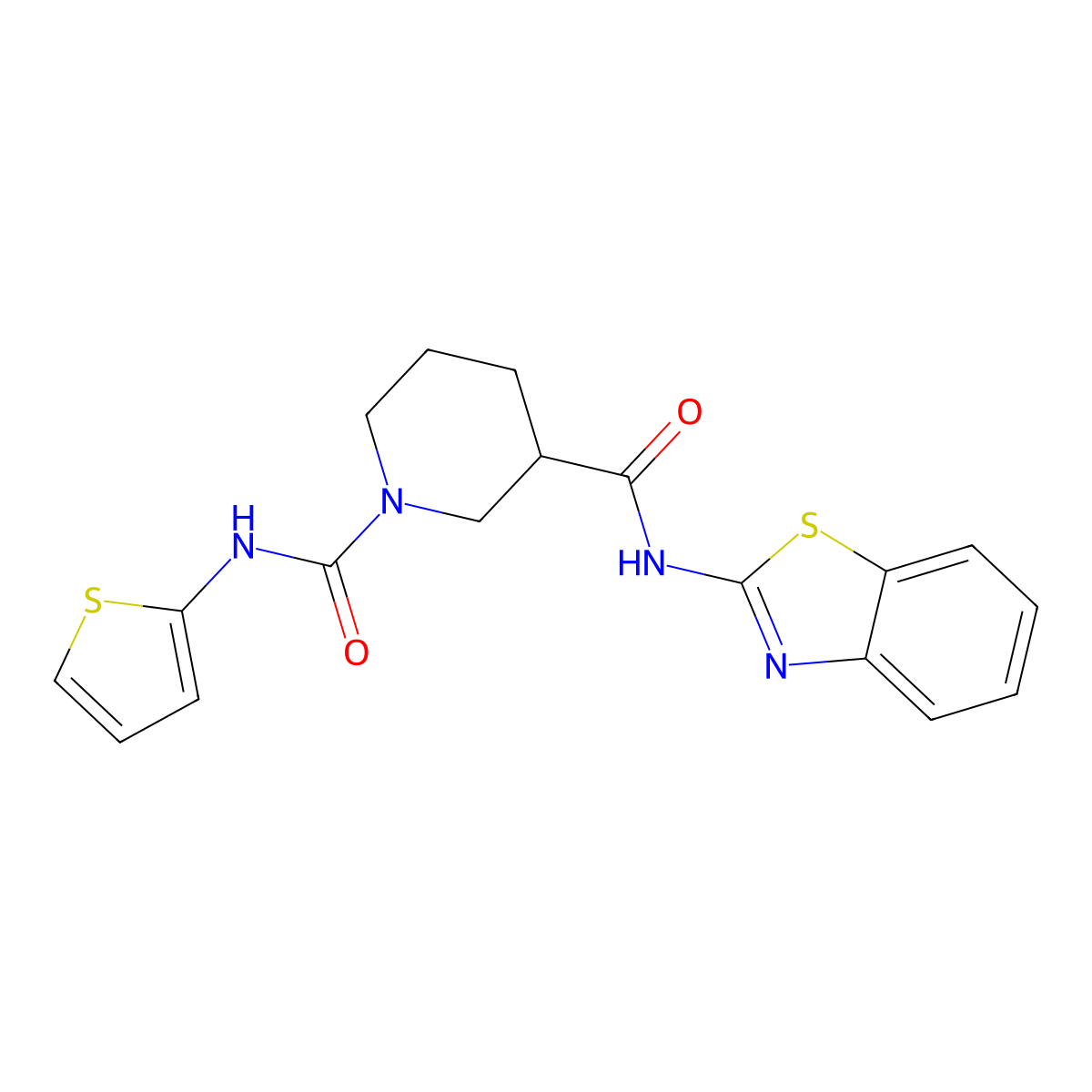 N3-(benzo[d]thiazol-2-yl)-N1-(thiophen-2-yl)piperidine-1,3-dicarboxamide molecular structure, CAS 1226435-53-5