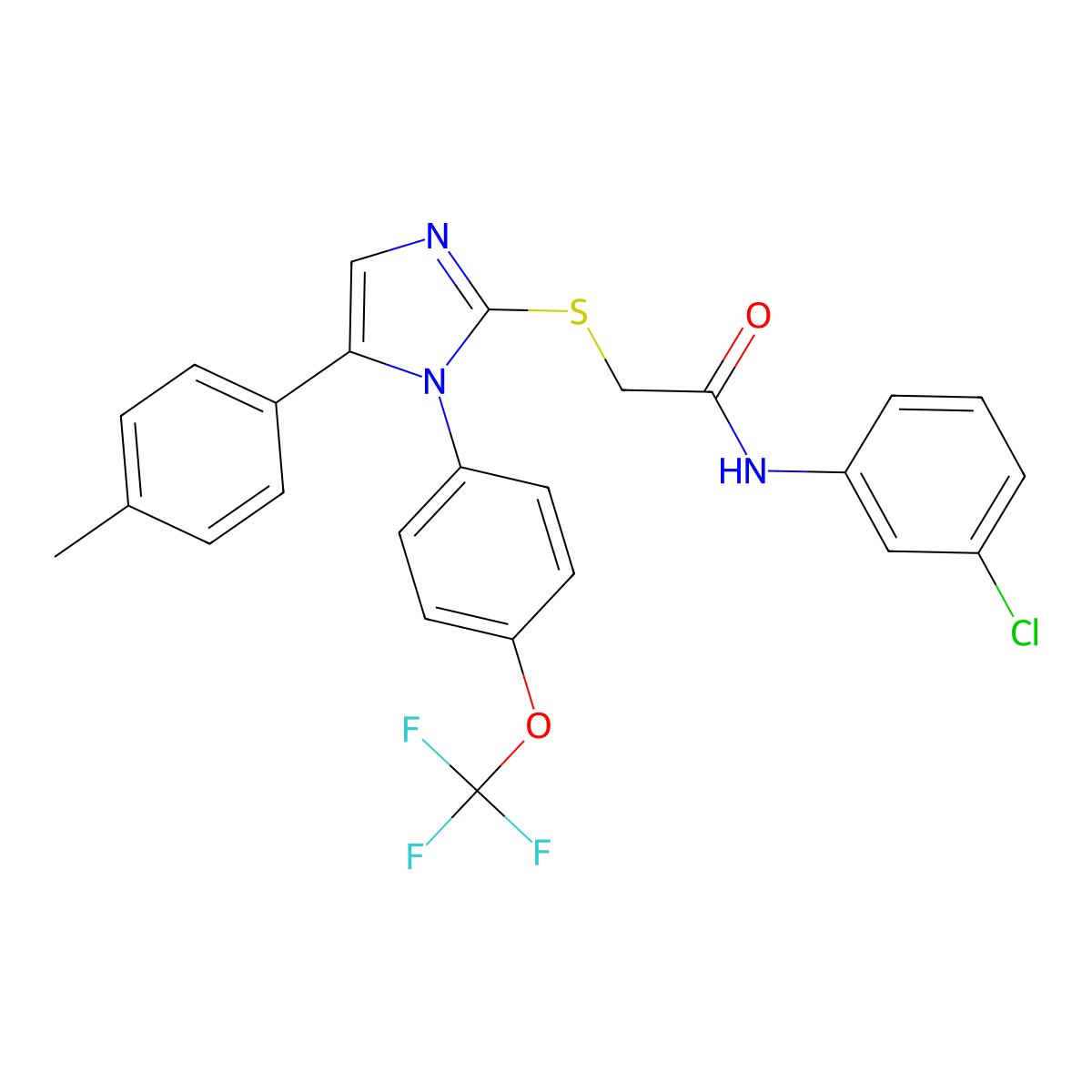 N-(3-chlorophenyl)-2-((5-(p-tolyl)-1-(4-(trifluoromethoxy)phenyl)-1H-imidazol-2-yl)thio)acetamide molecular structure, CAS 1226435-54-6