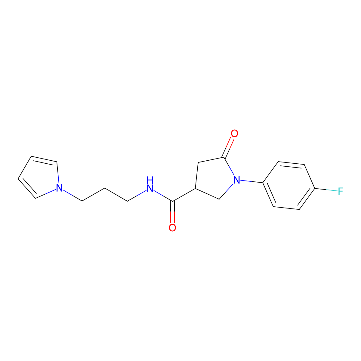 N-(3-(1H-pyrrol-1-yl)propyl)-1-(4-fluorophenyl)-5-oxopyrrolidine-3-carboxamide molecular structure, CAS 1226435-56-8