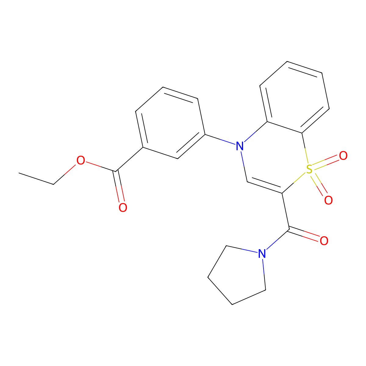 ethyl 3-[1,1-dioxo-2-(pyrrolidine-1-carbonyl)-4H-1lambda6,4-benzothiazin-4-yl]benzoate molecular structure, CAS 1226435-58-0