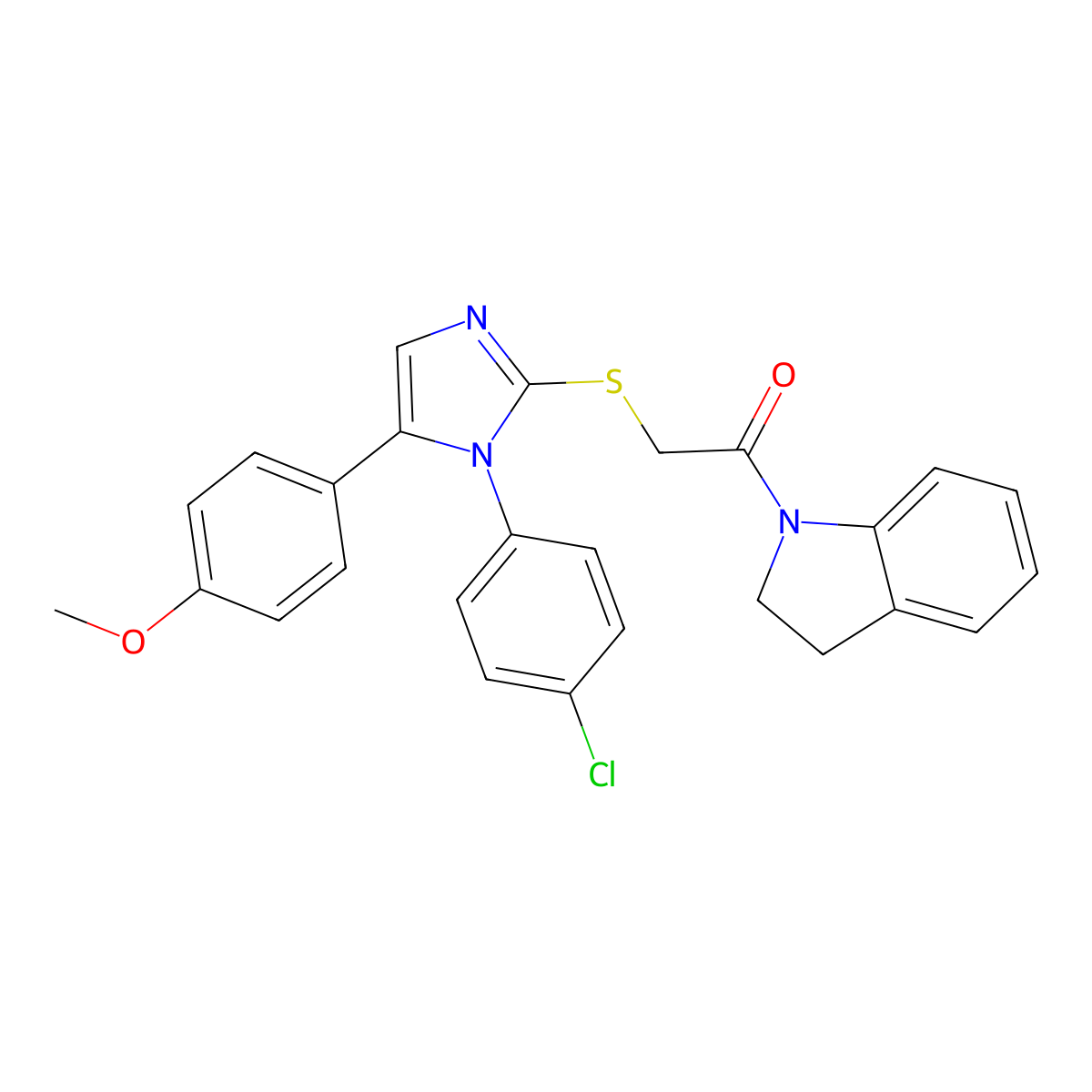 2-((1-(4-chlorophenyl)-5-(4-methoxyphenyl)-1H-imidazol-2-yl)thio)-1-(indolin-1-yl)ethanone molecular structure, CAS 1226435-59-1