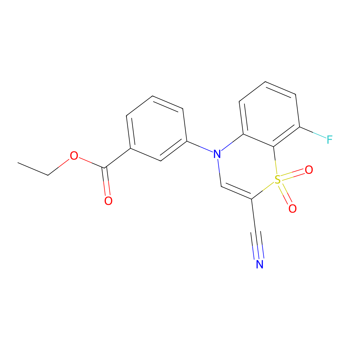 ethyl 3-(2-cyano-8-fluoro-1,1-dioxido-4H-benzo[b][1,4]thiazin-4-yl)benzoate molecular structure, CAS 1226435-68-2